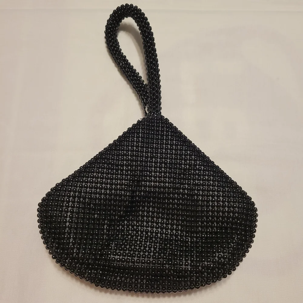 Jessica McClintok Black Beaded Wristlet Clutch